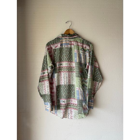 Vintage 1970s Rappers Patchwork Print Dagger Collar Button Up Shirt Size Large - Picture 2 of 8